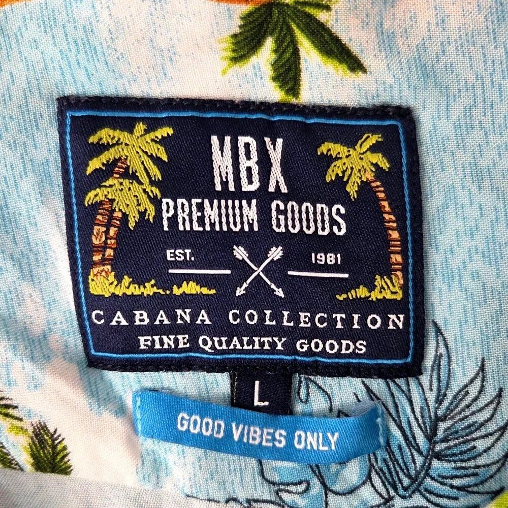 MBX Cabana Collection Blue Tropical Hawaiian Palm Tree Print Button Up Shirt L - Picture 6 of 6